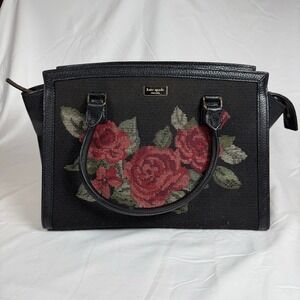 Kate Spade Seeley Lane Lana Black Floral Embroidered Satchel Handbag‎ Purse